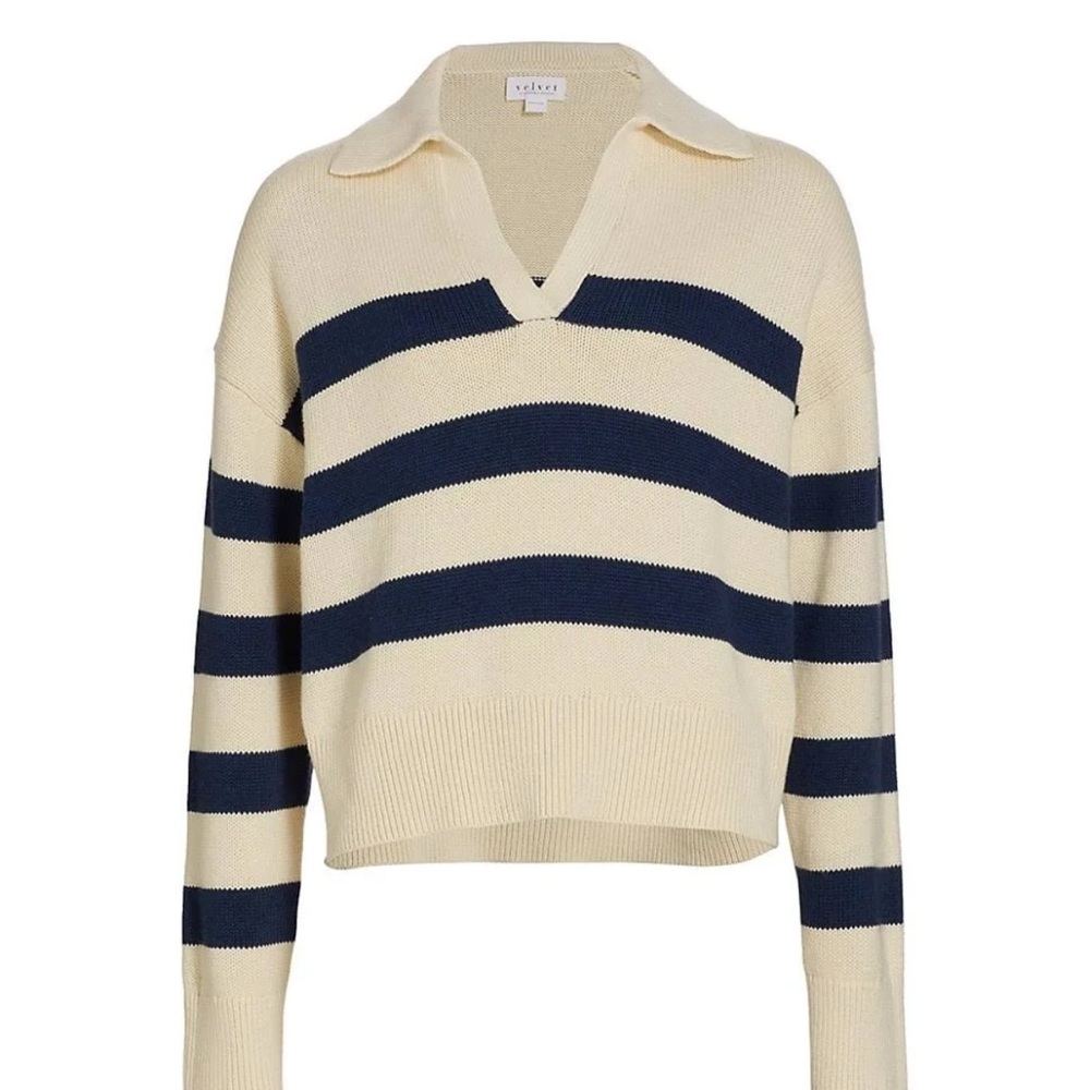 NWT velvet by graham and spencer Lucie sweater navy striped size small